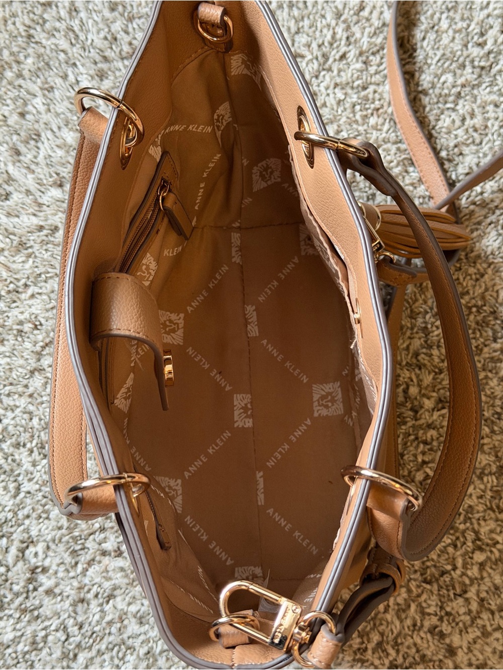 Anne Klein Camel Tan Tote with Tassel Charm - Picture 4 of 6